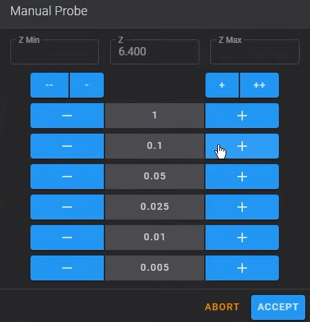 screenshot of manual probe menu