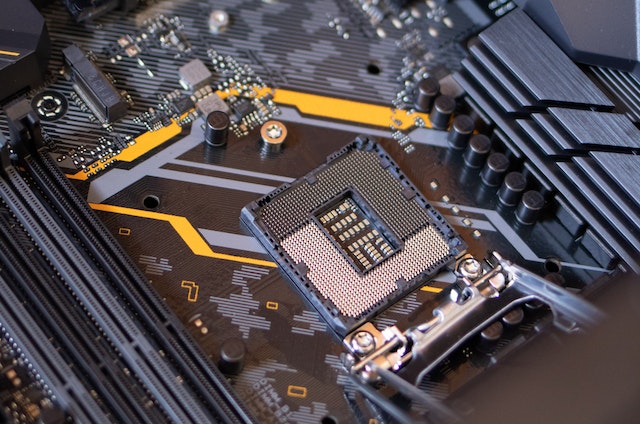 a motherboard without the cpu, this image represents tech